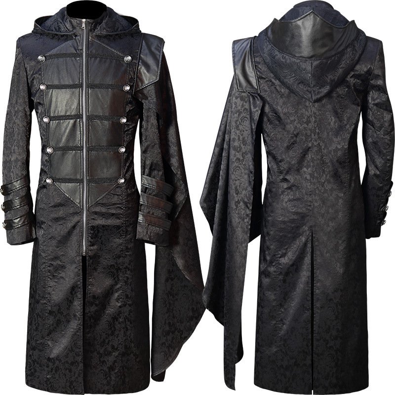 Black Stand Collar Leather Gothic Cape Coat